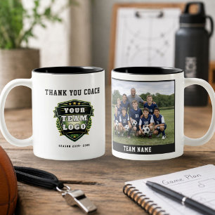 Tasse 2 Couleurs Logo de photo d'équipe de football Merci Coach