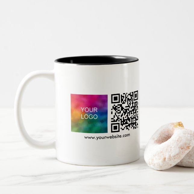 Tasse 2 Couleurs Logo d'entreprise QR Code Scan Me Modèle Minimalis (Avec donut)