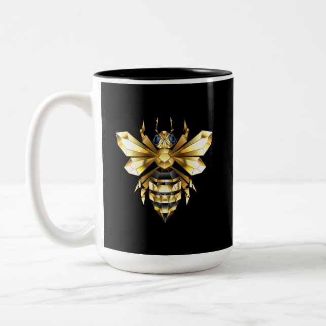 Tasse 2 Couleurs Logo Faux Gold Foil Bee Polygonal sur Noir (Gauche)