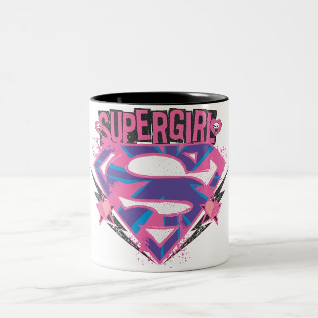 Tasse 2 Couleurs Logo Supergirl rose et violet Grunge (Centre)