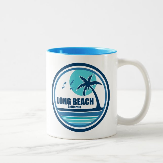 Tasse 2 Couleurs Long Beach California Palm Tree Birds (Droit)