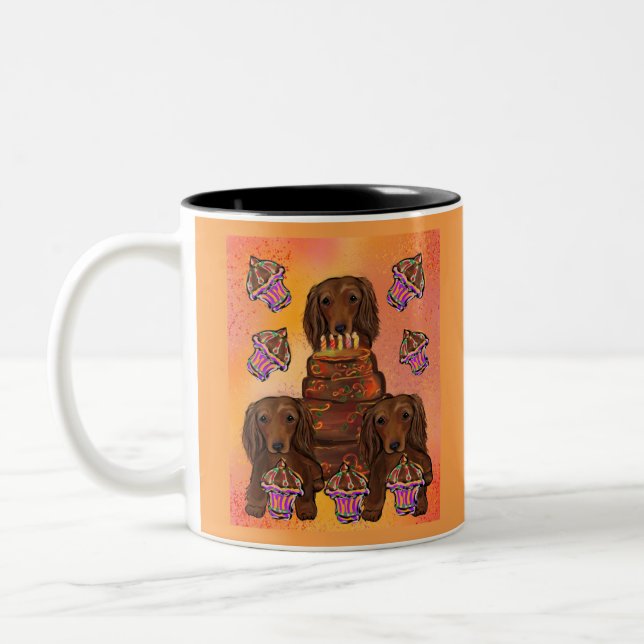 Tasse 2 Couleurs Longs Dachshunds rouges haïes (Gauche)