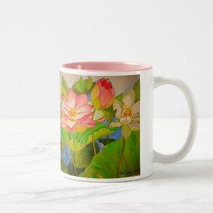 Tasse 2 Couleurs Lotus rose nénuphar aquarelle peinture