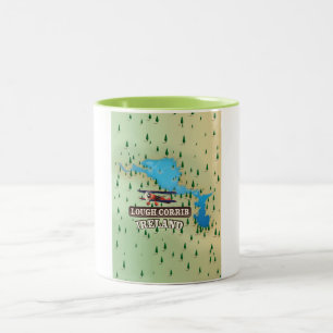 Tasse 2 Couleurs Lough Corrib Irlande Carte Vintage.