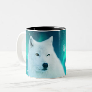 Tasse 2 Couleurs Loup arctique et nuit magique avec aurores boréale