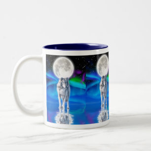 Tasse 2 Couleurs Loup, Aurora et Lune Imaginaire sauvage Boire de l