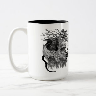 Tasse 2 Couleurs Loup et corbeau avec crâne
