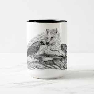 Tasse 2 Couleurs Loup et corbeau - Design noir et blanc