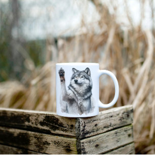 Tasse 2 Couleurs Loup gris artistique en aquarelle