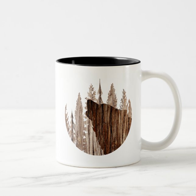 Tasse 2 Couleurs Loup-Howling En Bois Texturé (Droit)