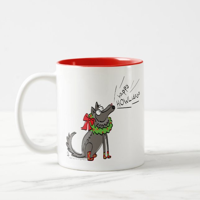 Tasse 2 Couleurs Loup Noël drôle Enfants mignonne (Gauche)