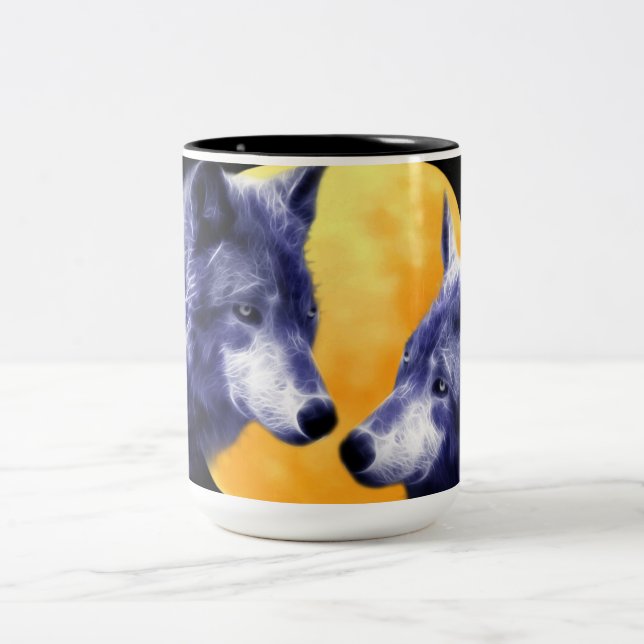 Tasse 2 Couleurs Loups en pleine lune (Centre)