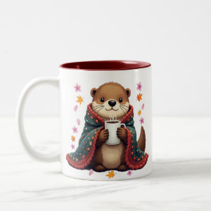 Tasse 2 Couleurs Loutre Cozy - Loutre dans une couverture avec café
