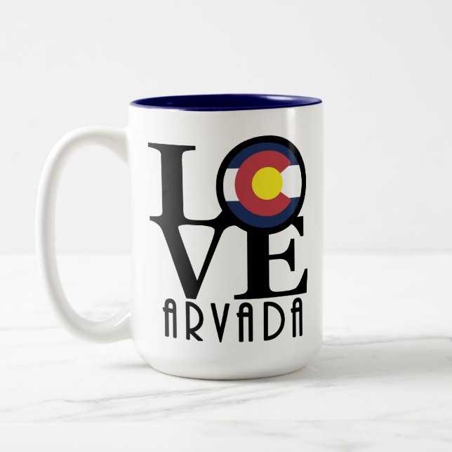 Tasse 2 Couleurs LOVE Arvada Colorado 15oz (Gauche)