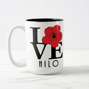 Tasse 2 Couleurs LOVE Hilo Hawaii Red Hibiscus 15oz