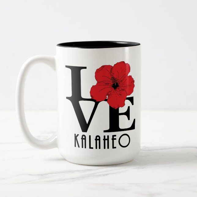 Tasse 2 Couleurs LOVE Kalaheo Hawaii Hibiscus rouge 15oz (Gauche)