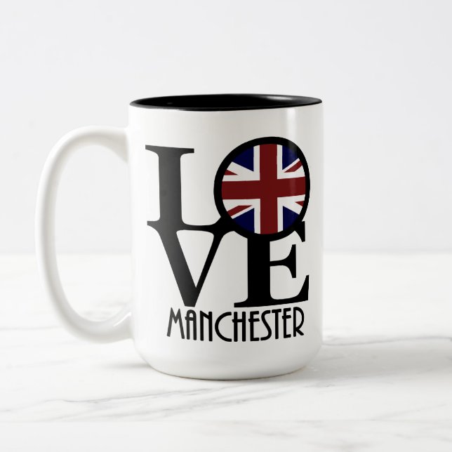 Tasse 2 Couleurs LOVE Manchester Angleterre 15oz (Gauche)