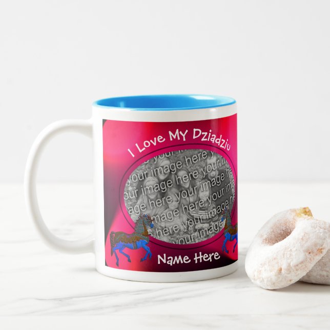 Tasse 2 Couleurs Love My Dziadziu Carousel Cheval Polonais Grand-pè (Avec donut)