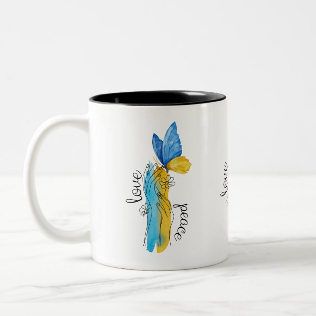 Tasse 2 Couleurs Love, Peace Ukraine (Gauche)