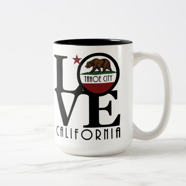 Tasse 2 Couleurs LOVE Tahoe City, Californie 15oz (Droit)