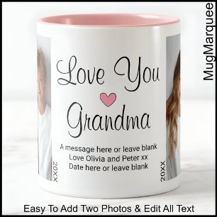 Tasse 2 Couleurs Love You Grand-mère Texte d'anniversaire & Photos,