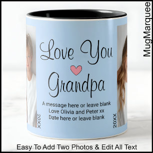 Tasse 2 Couleurs Love You Grand-père, Message & Photos, Bleu C45