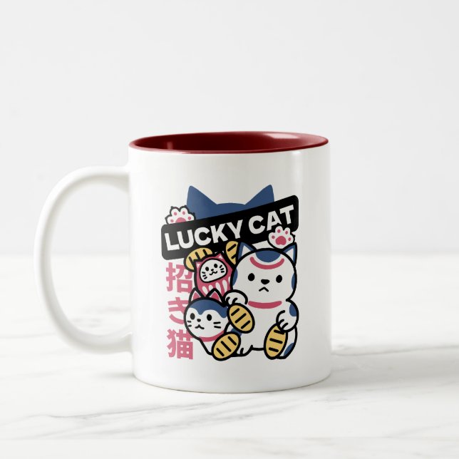 Tasse 2 Couleurs Lucky Cat Maneki Neko – Japanese Fortune Cat  (Gauche)