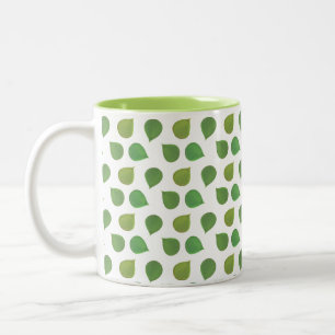 Tasse 2 Couleurs Lucky Jade Tree Feuilles verts sur blanc