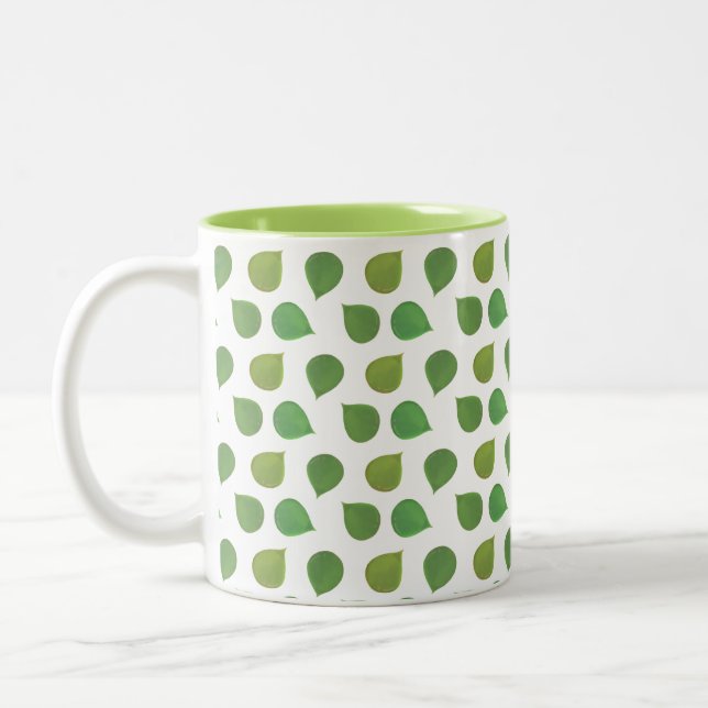 Tasse 2 Couleurs Lucky Jade Tree Feuilles verts sur blanc (Gauche)