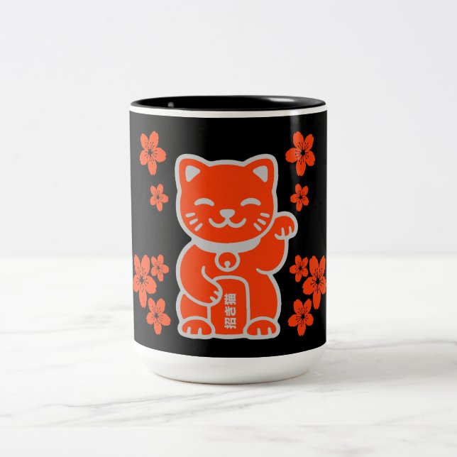 Tasse 2 Couleurs Lucky Japonais Maneki-neko (Centre)