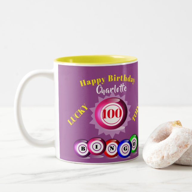Tasse 2 Couleurs Lucky Nombre Bingo Thème Anniversaire (Avec donut)