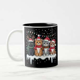 Tasse 2 Couleurs Lumière de Noël de chat Renne Père Noël Amateur de