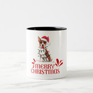 Tasse 2 Couleurs Lumières de Noël Basenji Chiens de Noël Cadeaux po