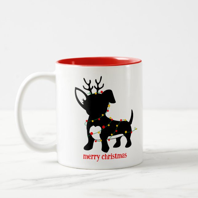 Tasse 2 Couleurs Lumières de Noël de Chiweenie (Gauche)