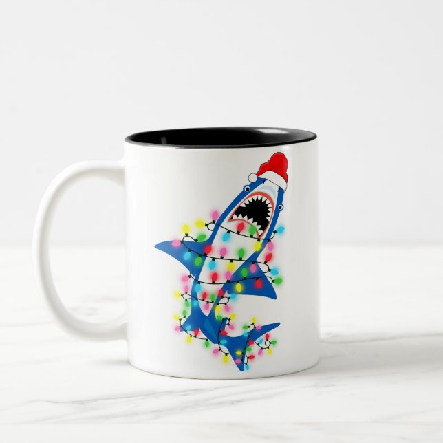 Tasse 2 Couleurs Lumières de Noël des requins de Père Noël (Gauche)