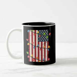 Tasse 2 Couleurs Lumières de Noël Drapeau USA Patriotique Vétéran N