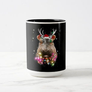 Tasse 2 Couleurs Lumières de Noël Hippo Fiona Hippopotamus Lover
