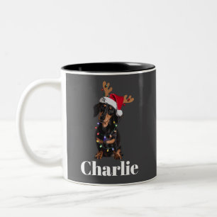 Tasse 2 Couleurs Lumières de Noël pour chien teckel personnalisées 