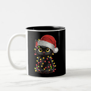 Tasse 2 Couleurs Lumières de sapin de Noël chat noir drôle Santa ch