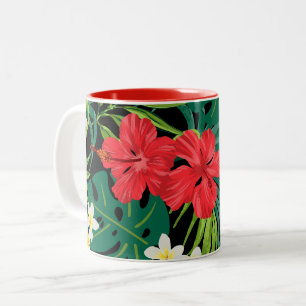 Tasse 2 Couleurs Luna Hibiscus Garden Hawaiian - Rouge et Noir