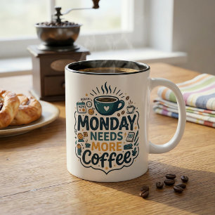 Tasse 2 Couleurs Lundi a Besoin de Plus de Café Drôle de Travail Bu