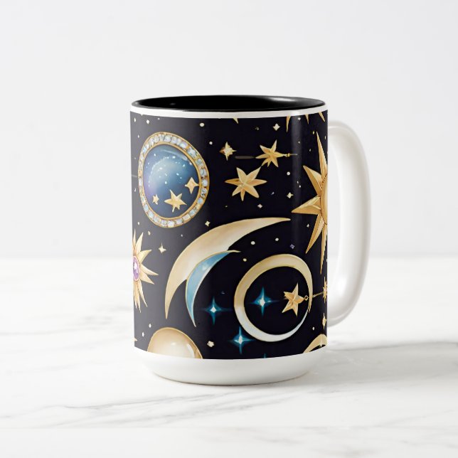 Tasse 2 Couleurs Lune Et Étoiles Céleste (Devant droit)