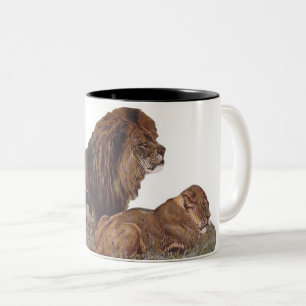 Tasse 2 Couleurs Lune et lion de chats africains sauvages