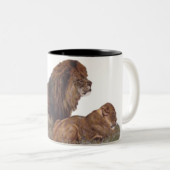 Tasse 2 Couleurs Lune et lion de chats africains sauvages (Devant droit)