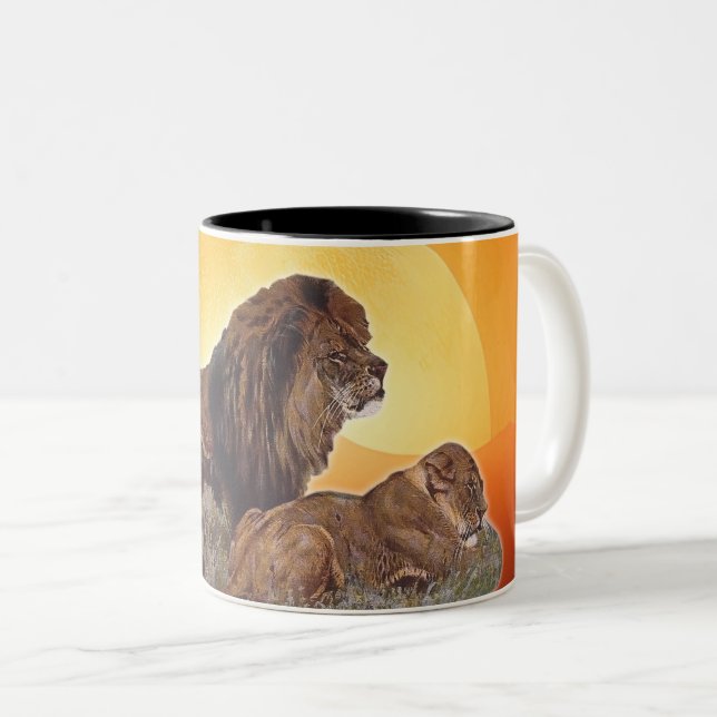 Tasse 2 Couleurs Lune et lion de chats africains sauvages (Devant droit)
