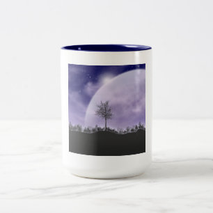 Tasse 2 Couleurs Lune Lumière Étoiles Ciel Arbres Whimsical Personn