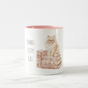 Tasse 2 Couleurs Lunettes Smart Kitty Cat Rose Livres