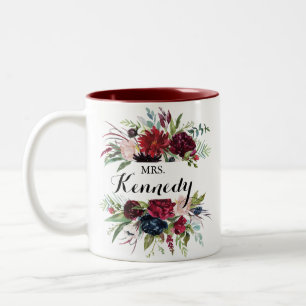 Tasse 2 Couleurs Luxe Whimsical Boho Floral Mme Mariée nouvellement