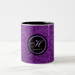 Tasse 2 Couleurs Luxueux Paillettes Violet Scintillant Monogramme I