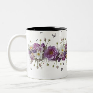 Tasse 2 Couleurs Luxueux papillon botanique blanc violet bicolore